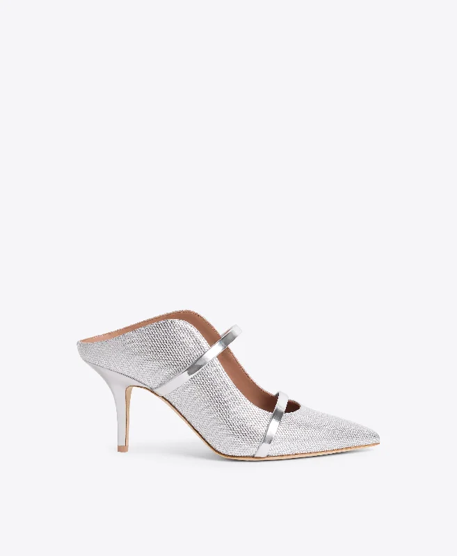 Fresh And Elegant Maureen 70 Silver Embossed Leather Mules