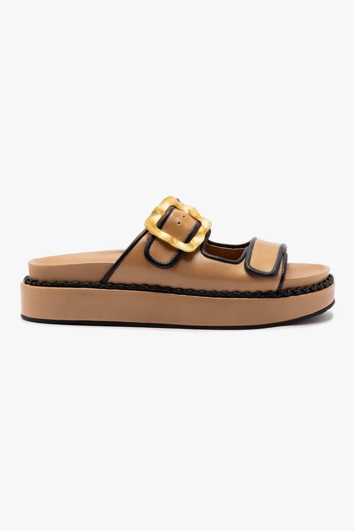 Fashion Expert Maui Slide In Hazelnut Leather and Black Trimming