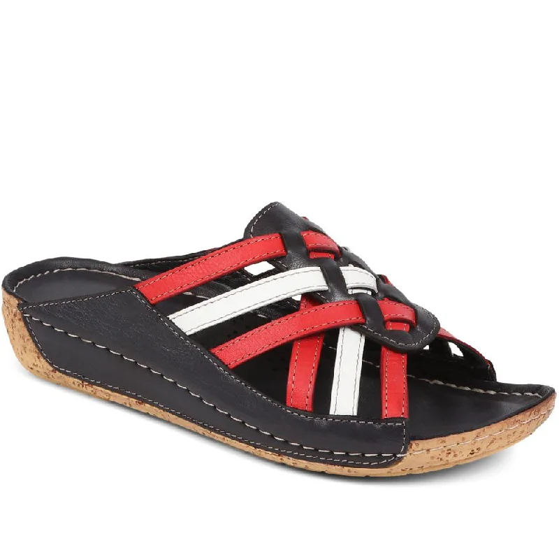 Quality Tailoring Leather Woven Wedge Mule Sandals - KARY39025 / 325 505 - Navy-Red