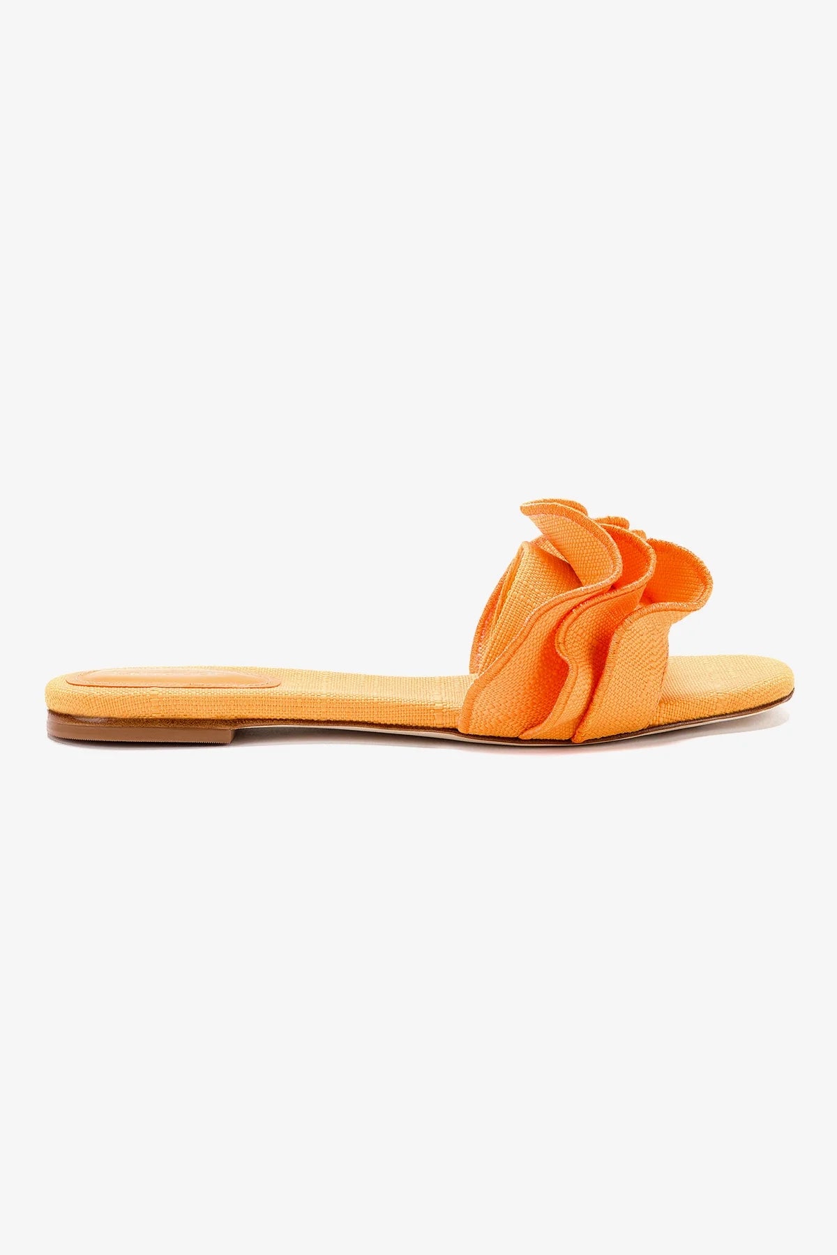 Sports Series Ivy Ruffle Flat Mule In Mango Raffia
