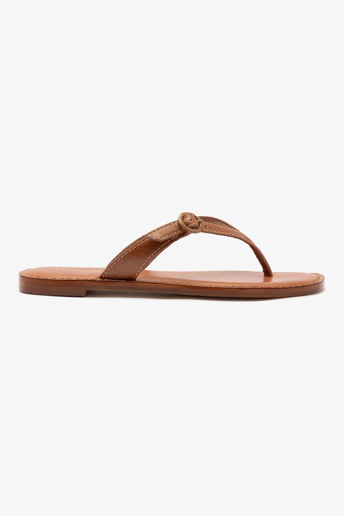 Printed Patterns Mary Kate Flat Sandal In Caramel Leather