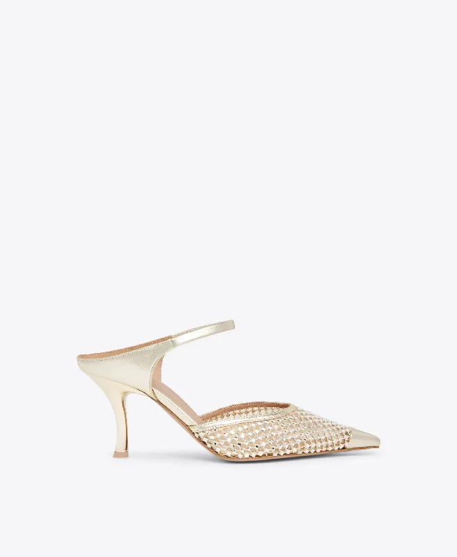 Elegant Design Vega 70 Gold Crystal  Leather Mules