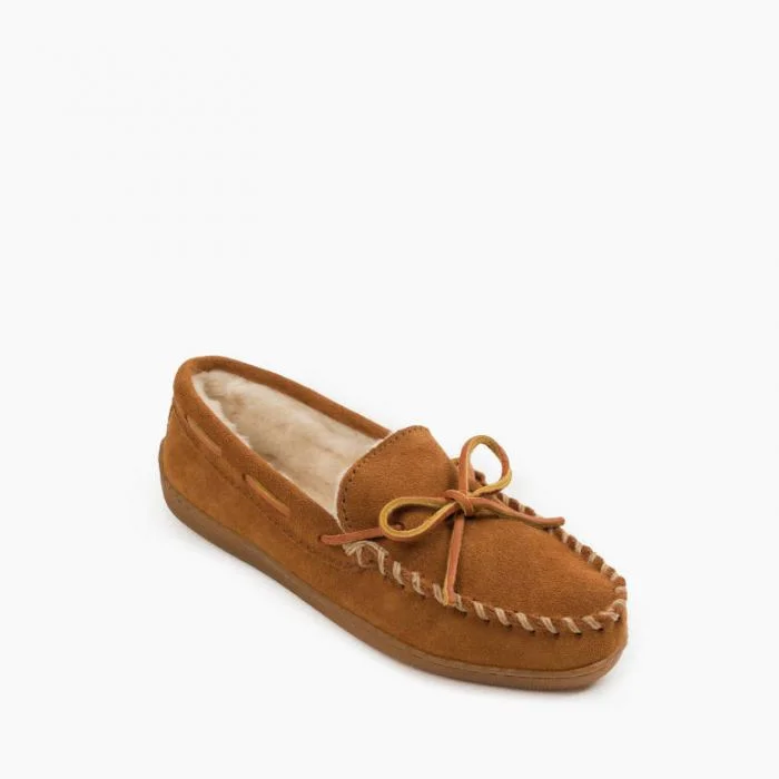 Noble And Elegant Women's Pile Lined Hardsole Moccasin in Tan