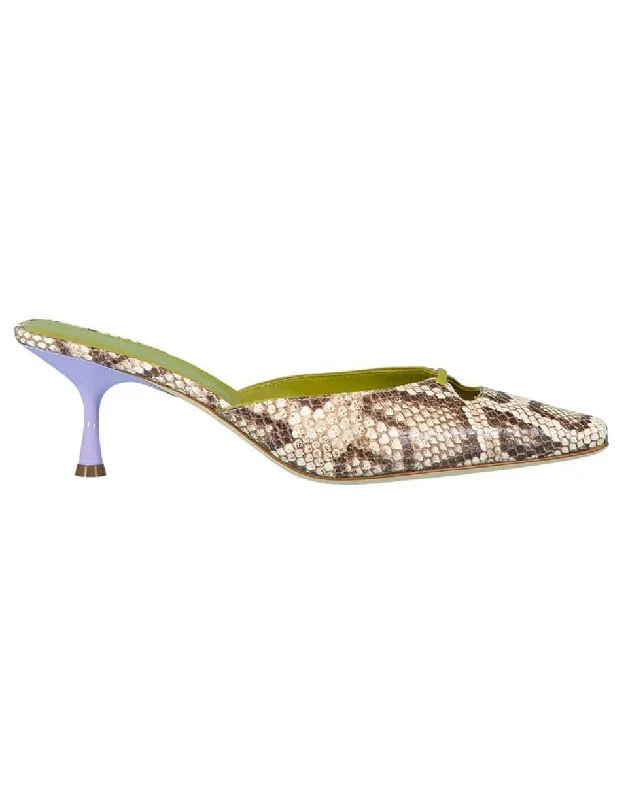 Dressing Tips Snakeskin Print Square Toe Mules