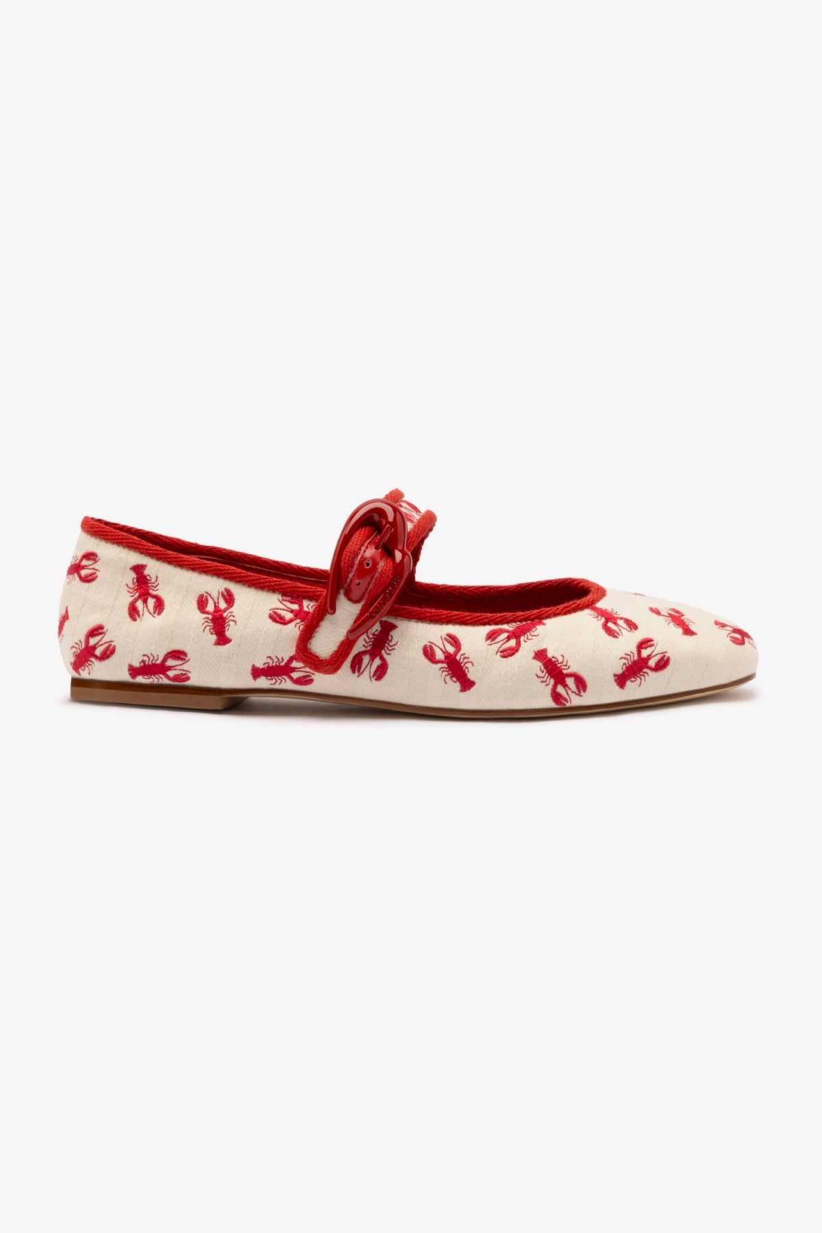 Comfortable Series Verona Ballet Flat In White Striped Fabric and Lobster Embroidery