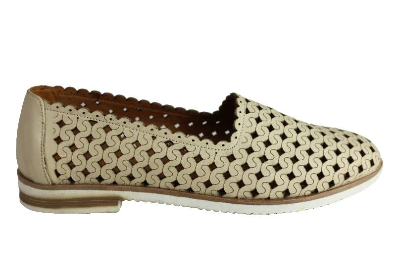 Classic Style Orizonte Kellie Womens European Beige Leather Comfortable Flat Shoes