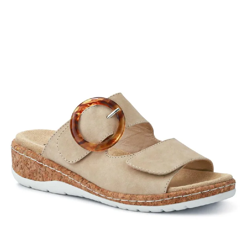 Retro Prints Wide-Fit Dual-Fasten Mules - WBINS41103 / 327 398 - Beige