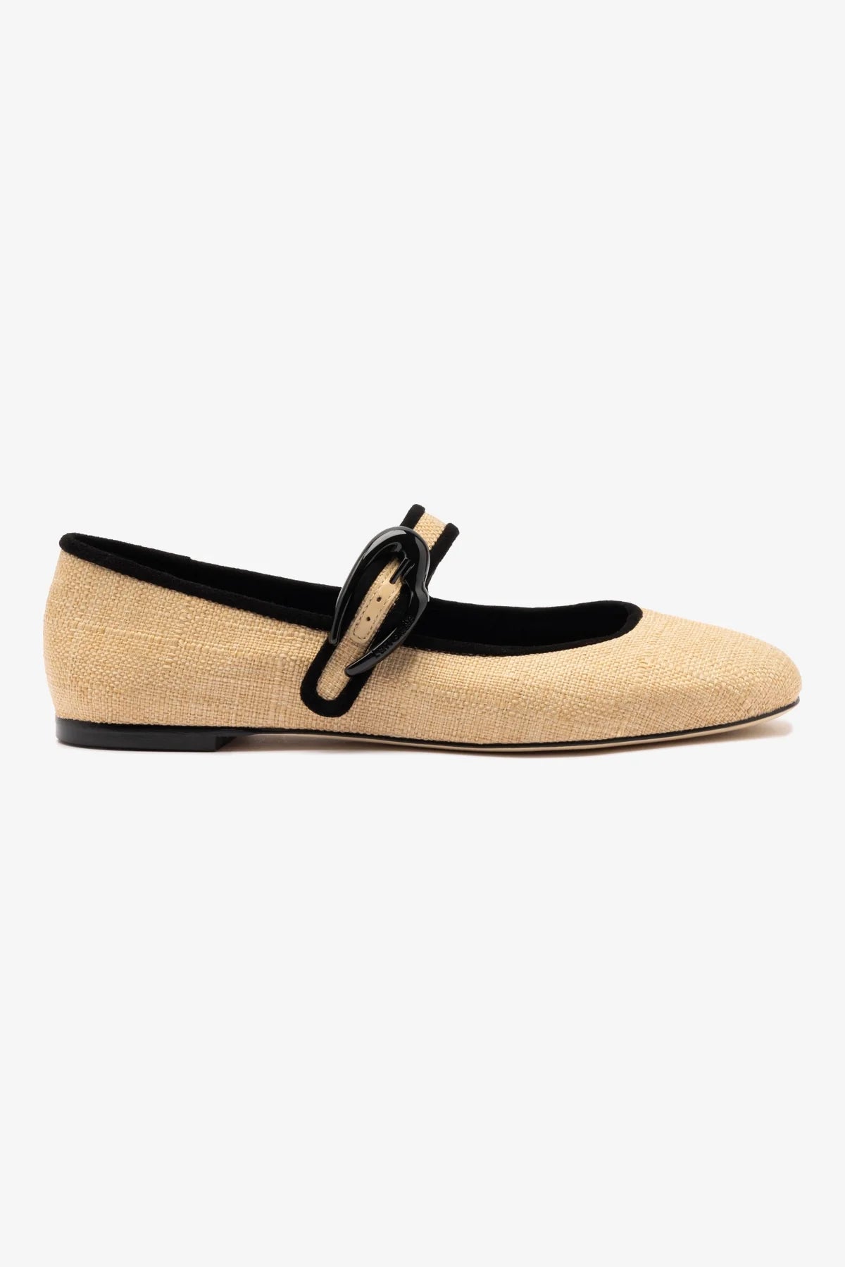 End Of The Year Verona Ballet Flat In Beige Raffia and Black Trimming