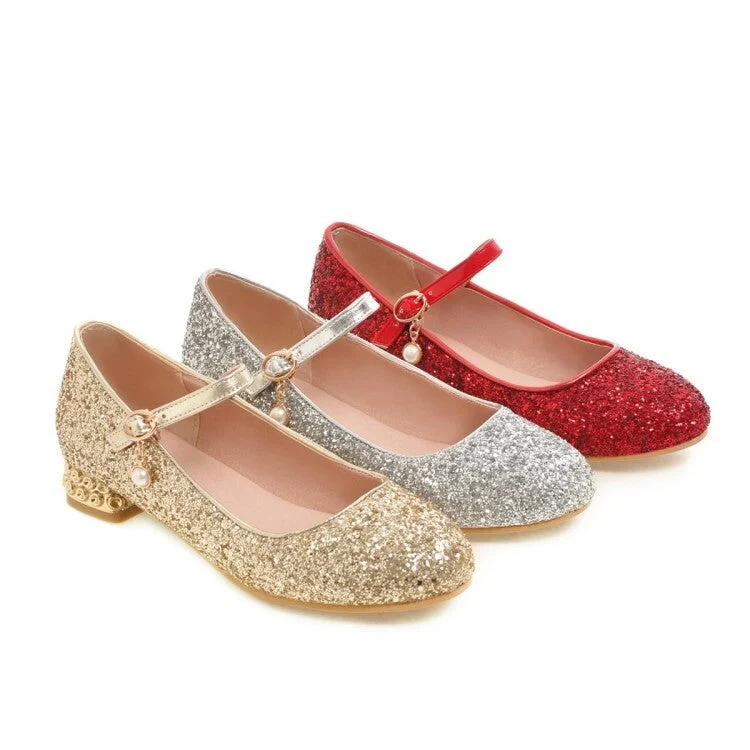 Fashion Innovation Women's Sparkling Sequins Shallow Mary Janes Rhinestone Flat Pumps