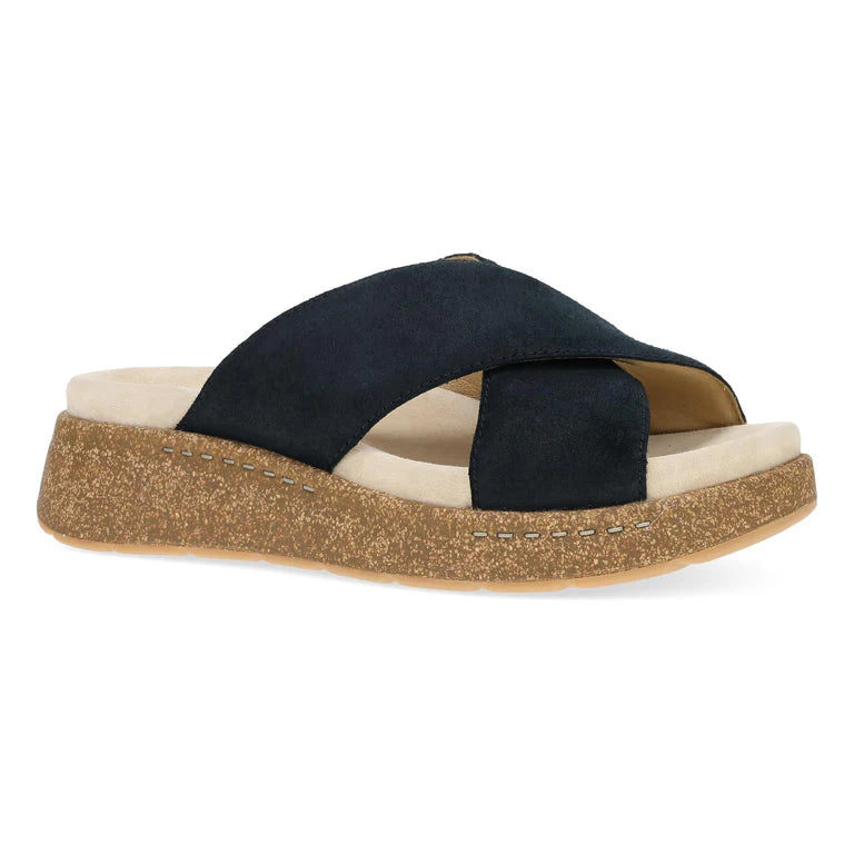 Simple Design Bridget Platform Cork Sandal in Suede Black