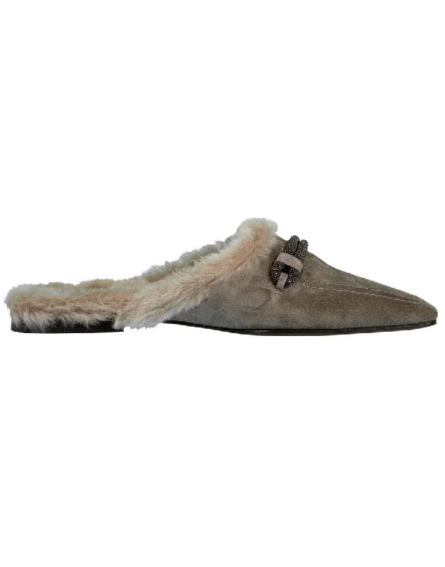 Exquisite Details Suede and Shearling Slipper