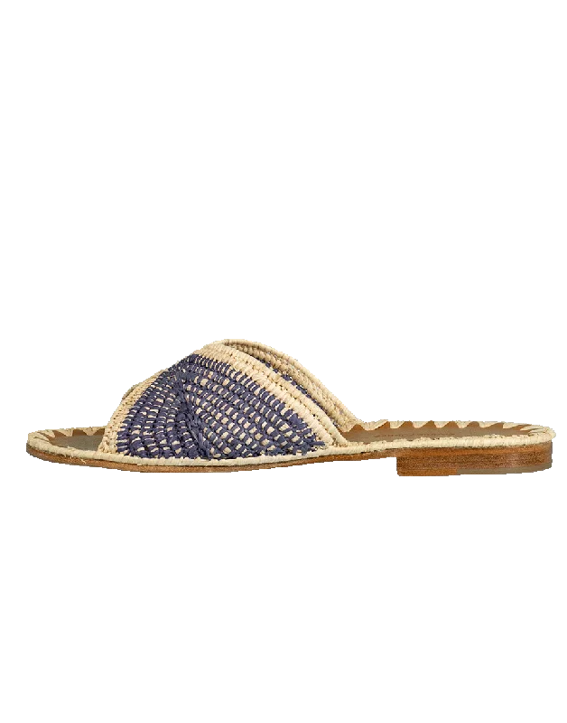 Noble And Elegant Salon Misted Woven Raffia Slide Sandals