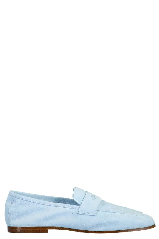 Fresh And Capable Baby Blue Essenziale Suede Leather Flat