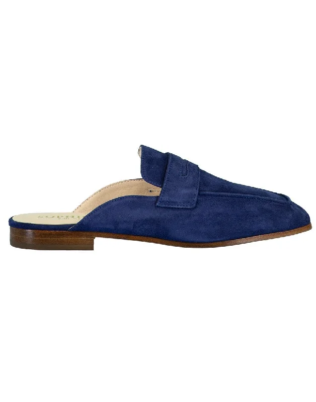 Luxury Style Blue Ink Riviera Suede Leather Mule