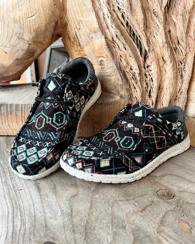 Romantic Data Roper Women's Eva Moc Black Aztec Lace Up Shoe 1793-3076