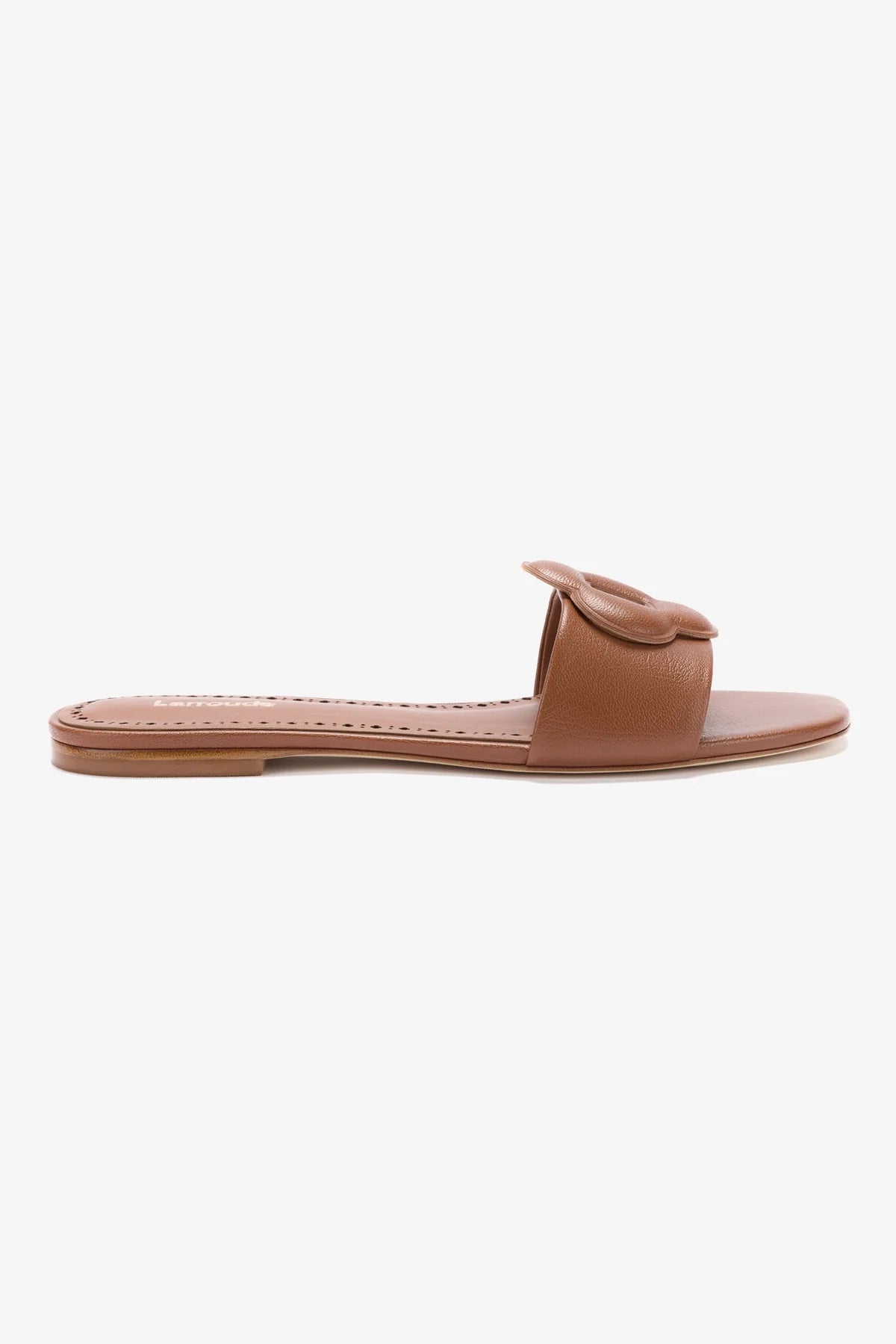 Cute Design Flora Flat Mule In Caramel Leather