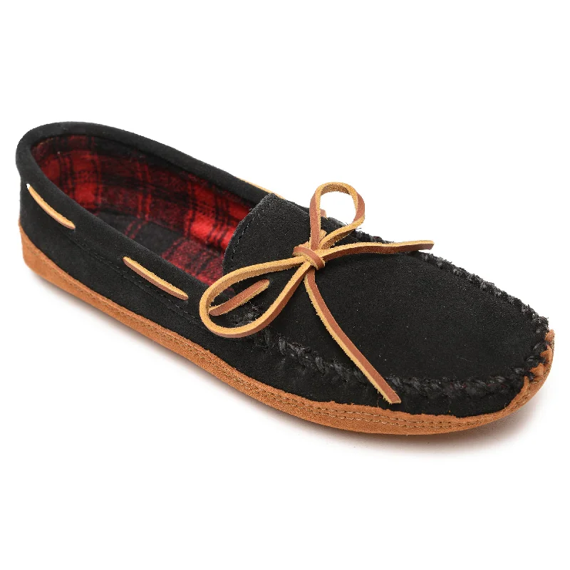 Exquisite Embroidery Men's Double Bottom Fleece Moccasin in Black