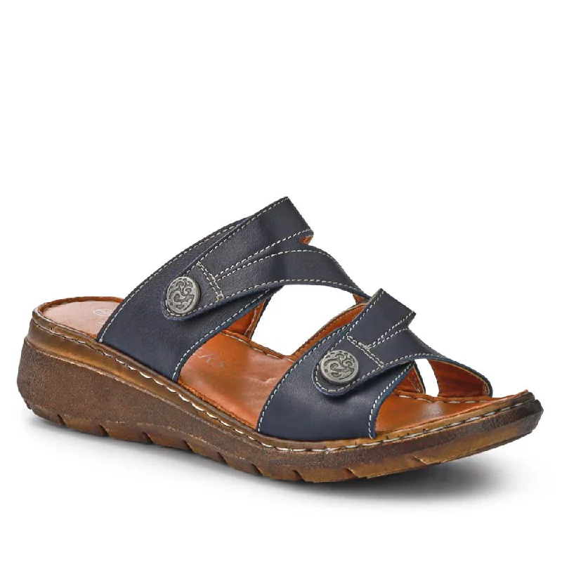 High-end Customization Leather Dual-Fastening Sandals - LUCK41011 / 327 393 - Navy