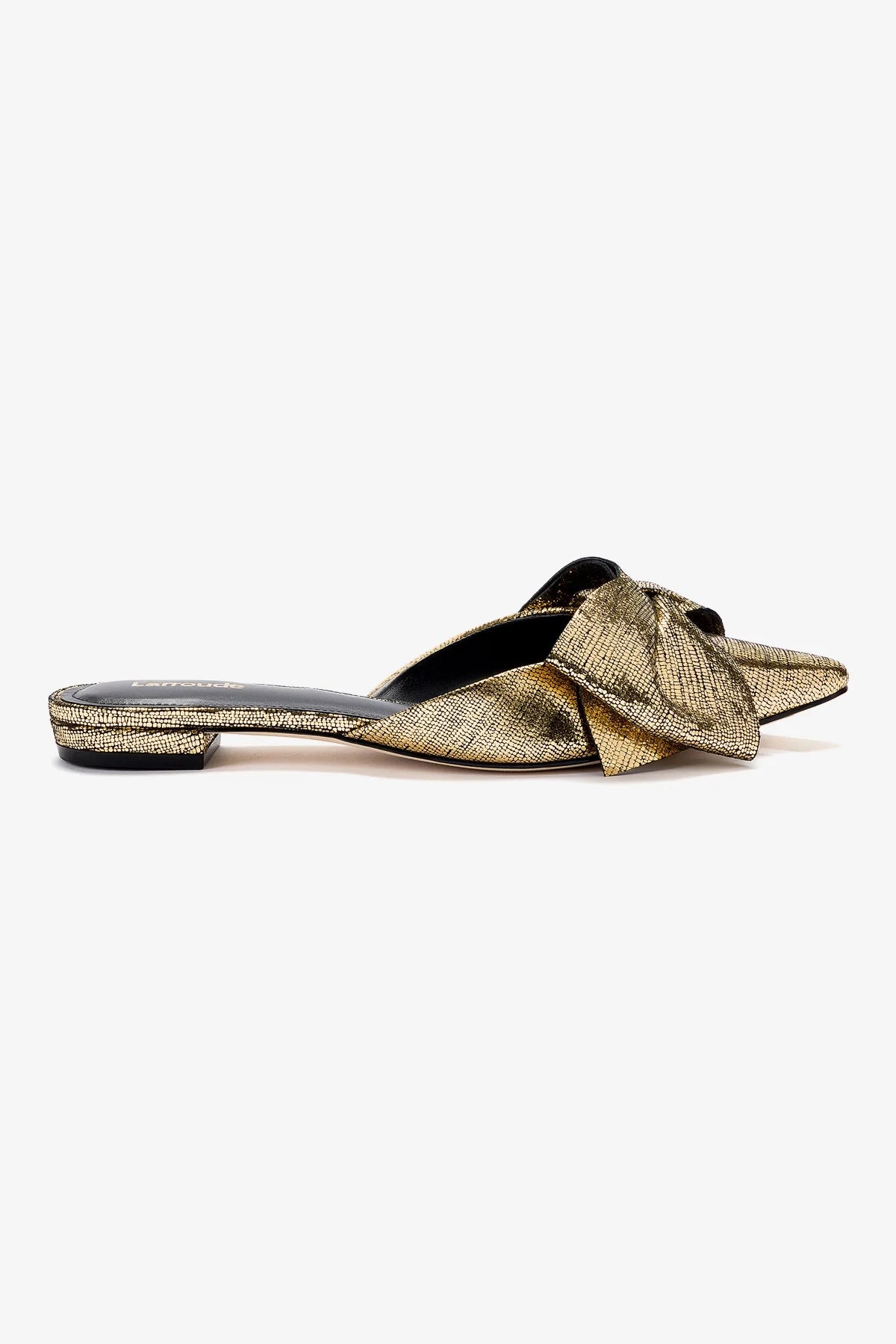 Elegant Series Elle Flat Mule In Gold Cracked Metallic Leather