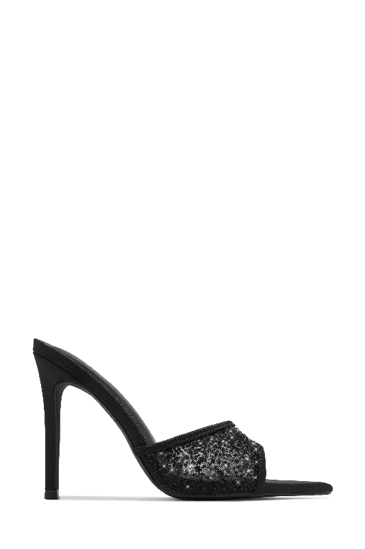 Sports Series Kari Embellished High Heel Mules - Black