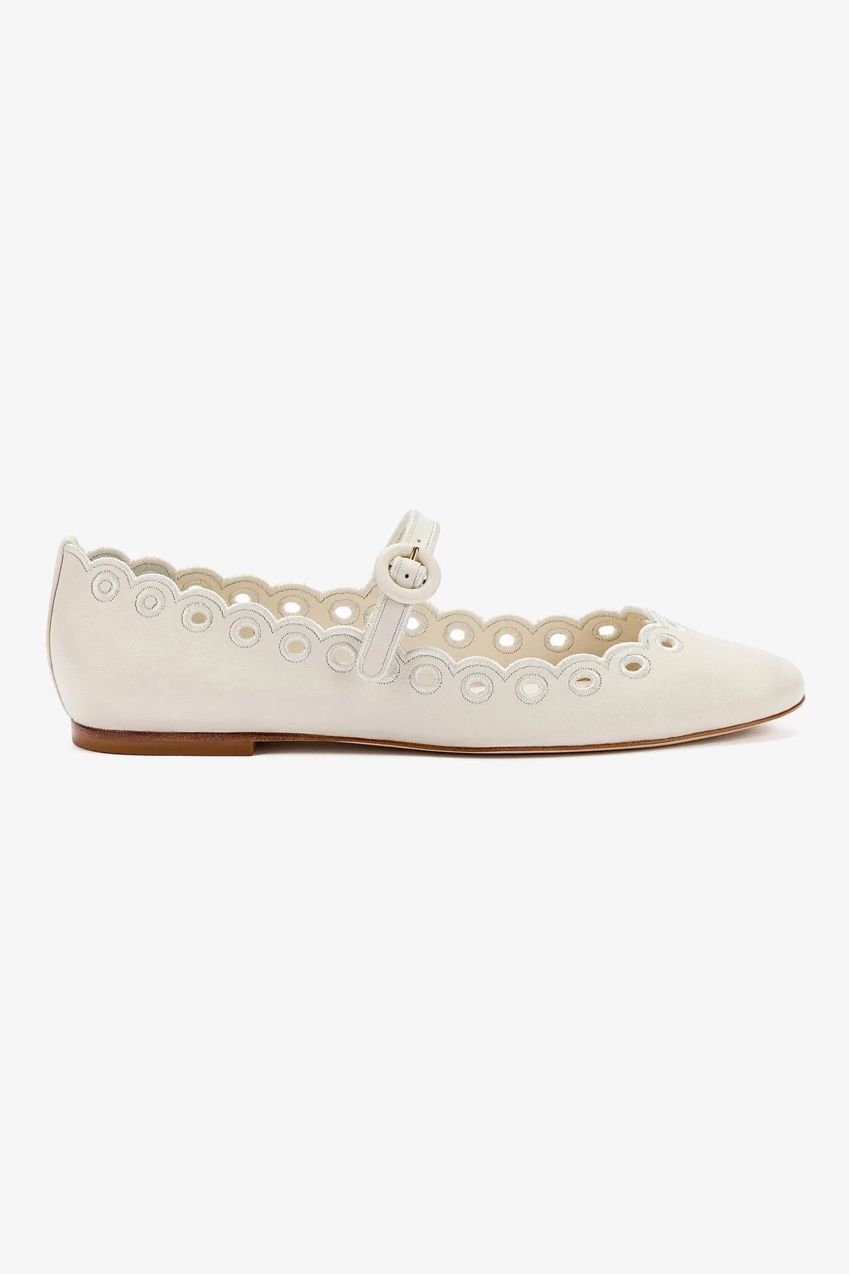High-end Sense Blair Broderie Ballet Flat In Ivory Leather