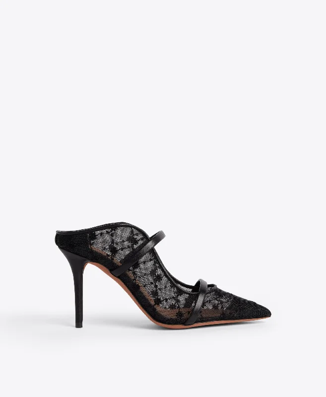 Unique Fashion Maureen 85 Black Floral Mesh Mules