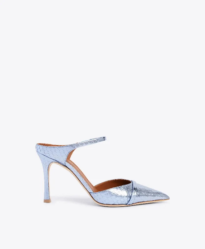 Fashion Classic Uma 90 Metallic Blue Leather Mules