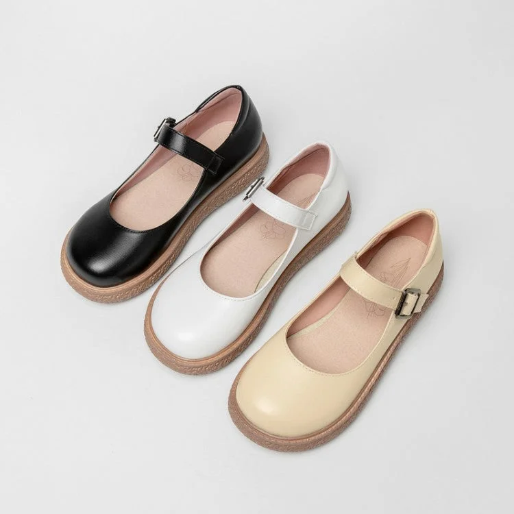 Free And Comfortable Women's Round Toe Mary Janes Platform Flats