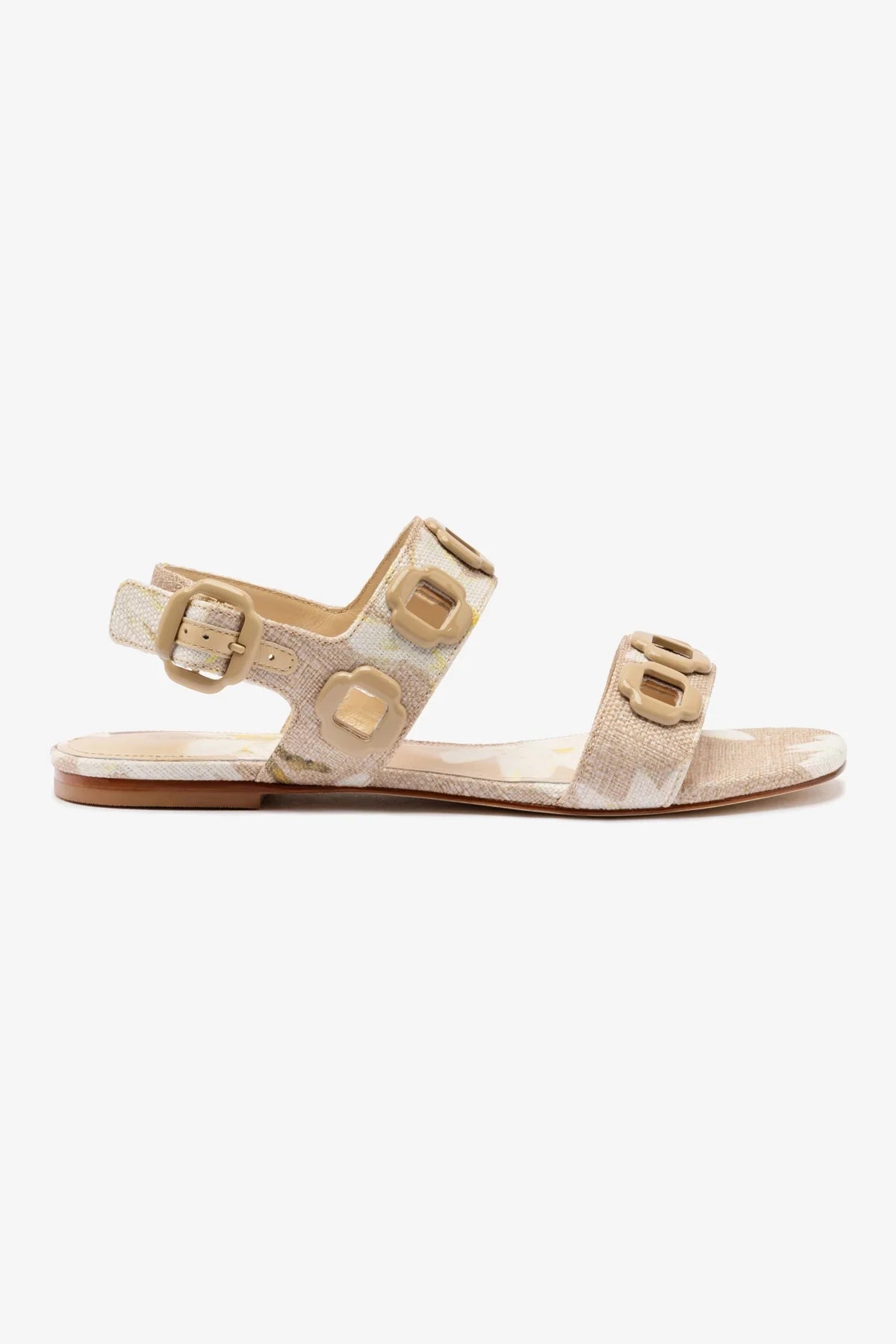 Editorial Design Milan Flat Sandal In Beige Printed Raffia