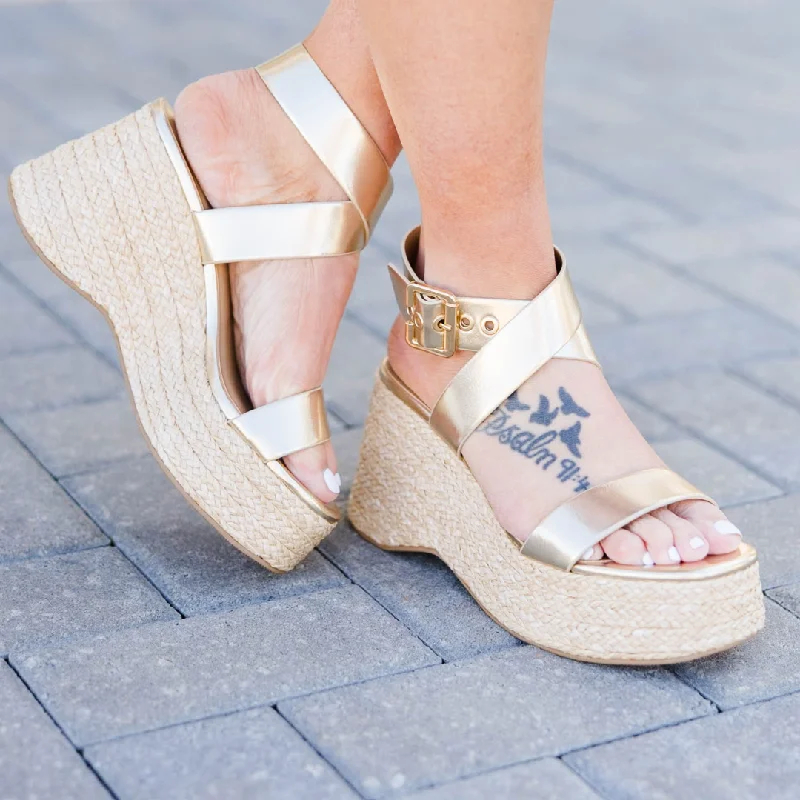 Luxury Classic Miami Nights Wedges, Gold