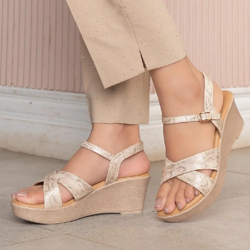 High-end Sense The Avio Gold Women's Dress Wedge Sandals Tresmode