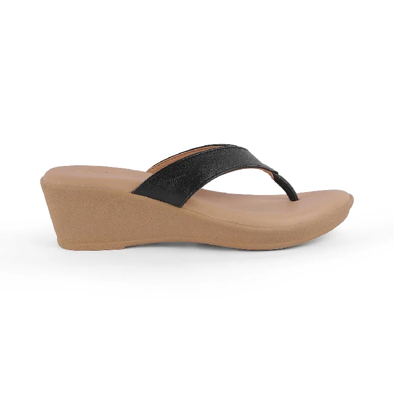 Exquisite Embroidery Tresmode Terni Black Women's Casual Wedge Sandals