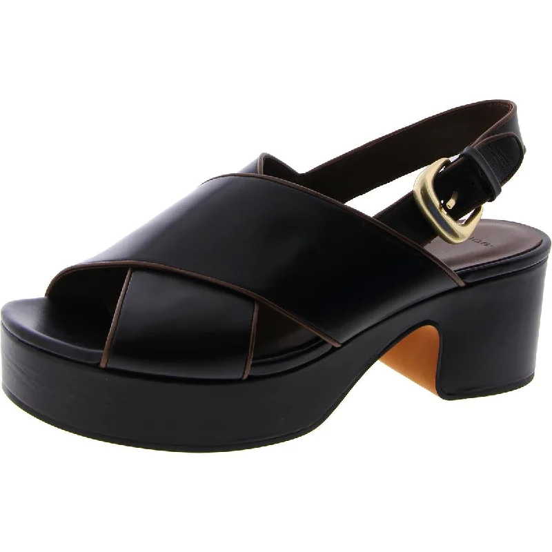 High Street Design Vince Womens Marlene Faux Leather Block Heel Slingback Sandals