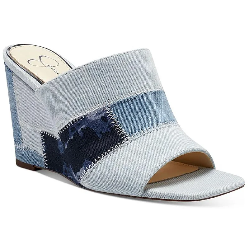 Sports Series Jessica Simpson Womens Aishia Denim Slip-On Wedge Sandals