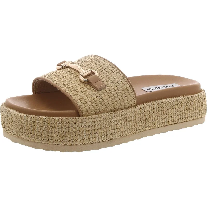Breathable Design Steve Madden Womens Kayley Faux Leather Woven Slide Sandals