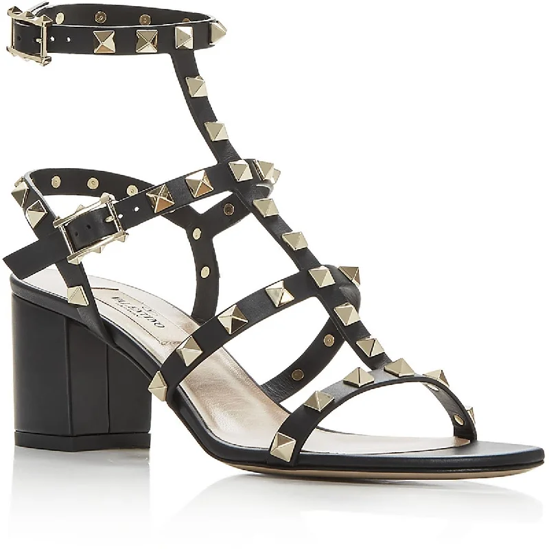 High Street Design Valentino Garavani Womens ROCKSTUD CITY Leather Round toe Heels